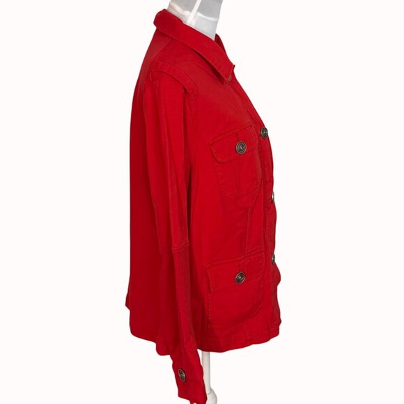 Avenue Jeans Barn Style Jacket Red Size 18/20 Denim Front Jersey Back Medallions - Picture 3 of 13